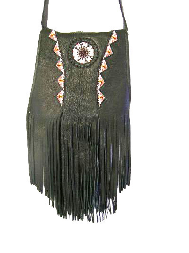 (image for) Turtle Rosette Beaded & Fringed Leather Bag